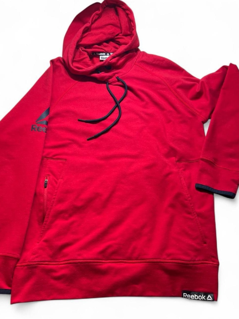 Reebok Red Men’s Hooded Pullover Sweatshirt with Black Accents